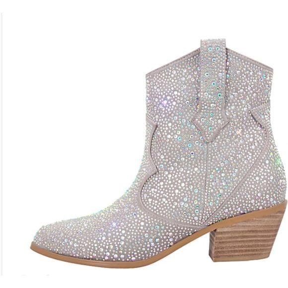 Shoes - Women's Rhinestone Cowboy Boots Sparkly Knee High Boots Fashion Pointed